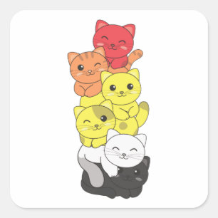 Lithsexuellt Pride Lgbtq Cute Cat Pile Square S Fyrkantigt Klistermärke