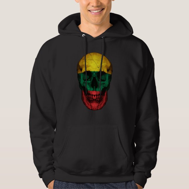 Lithuania Flag Skull Lithuanian Roots Proud Patrio Hoodie (Framsida)