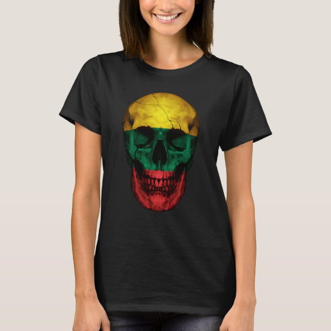 Lithuania Flag Skull Lithuanian Roots Proud Patrio T Shirt (Framsida)