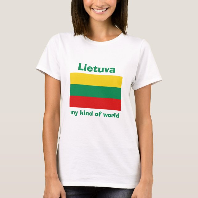 Lithuania Flagga+Karta+Text T-Shirt (Framsida)