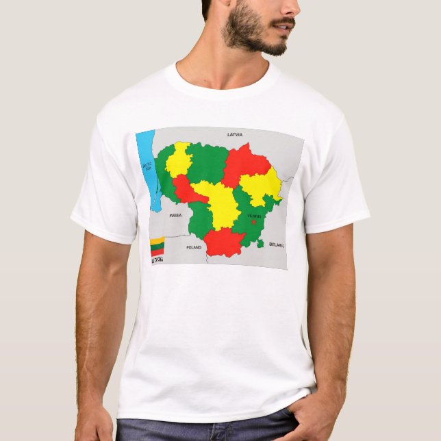 lithuania land politisk svart karta flagga tee shirt (Framsida)