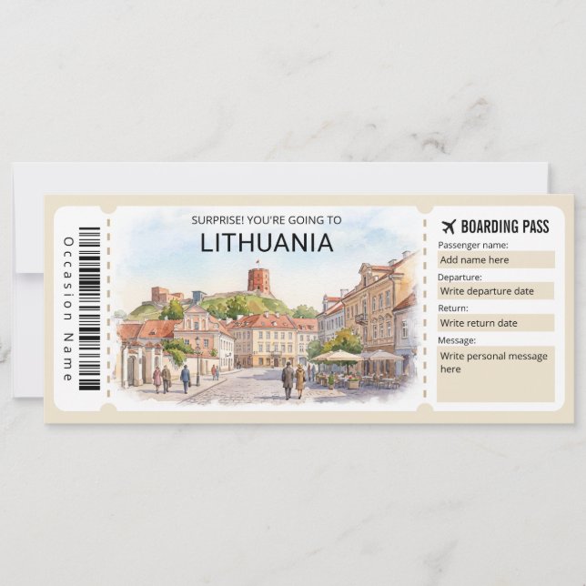 Lithuania Trip Boarding Pass Ticket Inbjudningar (Framsida)