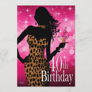 Litika Bombshell Glitter Leopard 40-årsfirande Inbjudningar