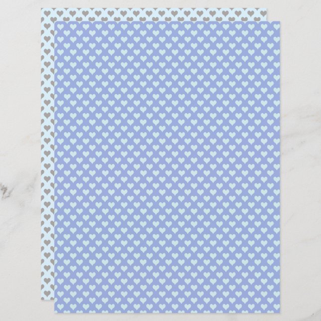 Litna hjärtan Pastel Blue Grått Scrapbook Papper (Fram/baksida)