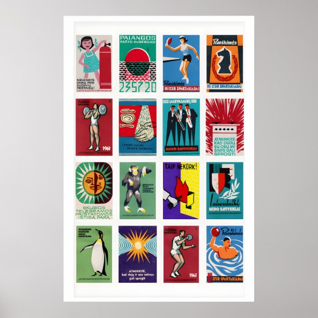 Littauiska tändsticksförpackningsetiketter Grid, V Poster (Framsidan)