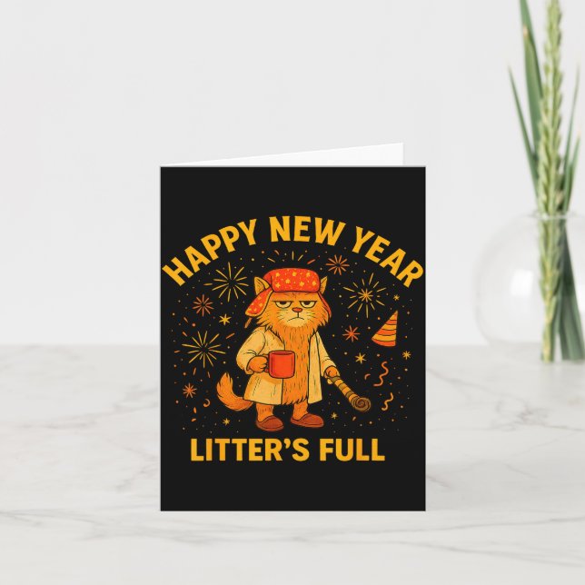 Litter’s Full Funny Cat Lovers Happy New Year  Kort (Framsida)
