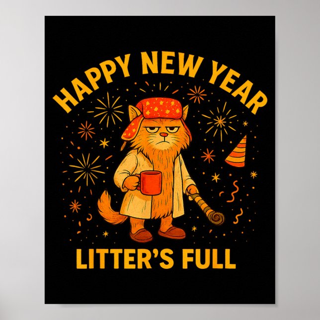 Litter’s Full Funny Cat Lovers Happy New Year  Poster (Framsidan)