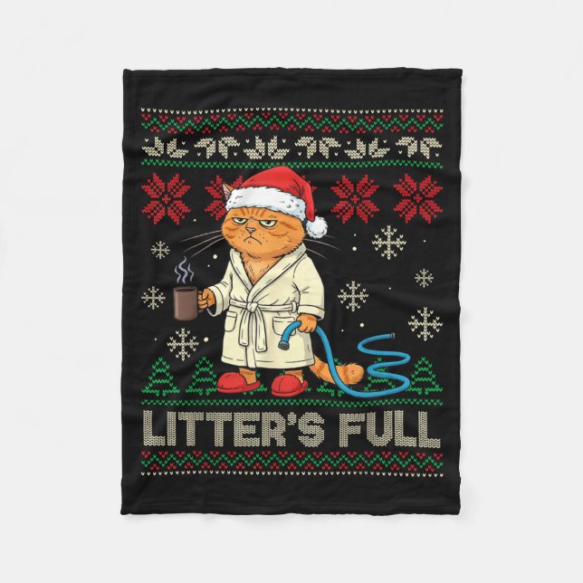 Litter’s Full Funny Cat Lovers Ugly Christmas Swea Fleecefilt (Framsidan)