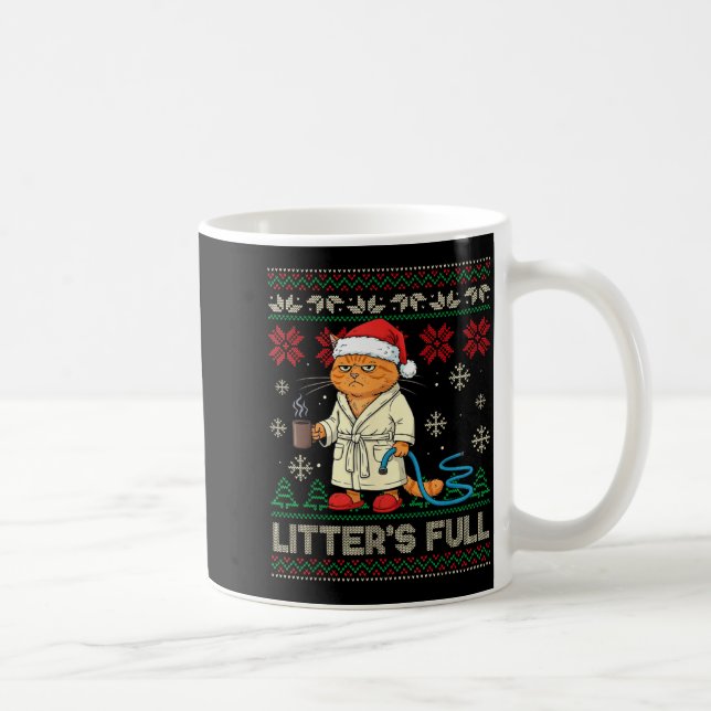 Litter’s Full Funny Cat Lovers Ugly Christmas Swea Kaffemugg (Höger)