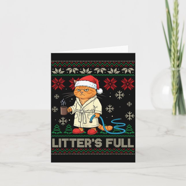 Litter’s Full Funny Cat Lovers Ugly Christmas Swea Kort (Framsida)