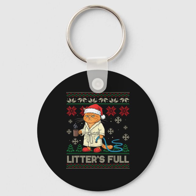 Litter’s Full Funny Cat Lovers Ugly Christmas Swea Nyckelring (Framsida)