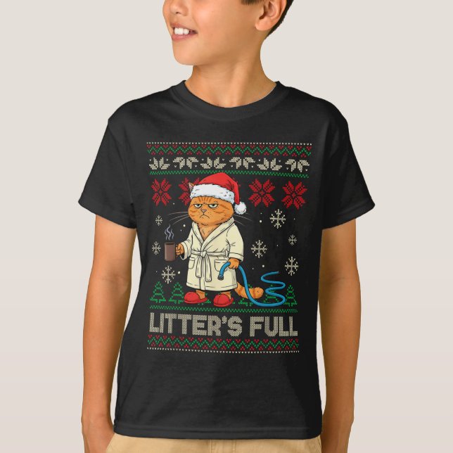 Litter’s Full Funny Cat Lovers Ugly Christmas Swea T Shirt (Framsida)