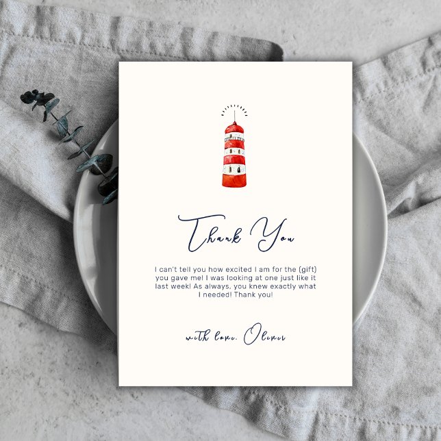 Litteralistisk babydusch för nautiskt fyr tack kort (Simple Minimalist Nautical Lighthouse Baby Shower Thank You Card)
