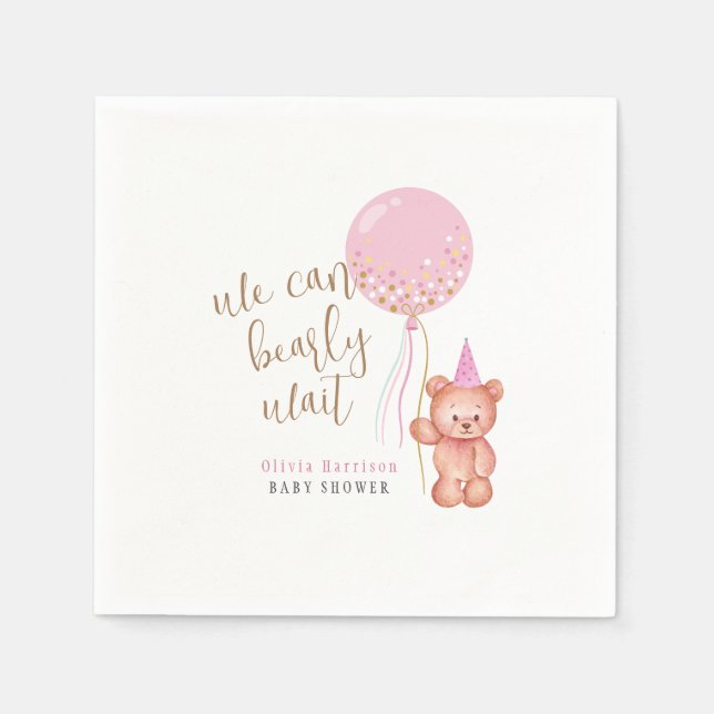 Litteralistisk Rosa av Nalle Blegon Baby Shower Pappersservett (Framsidan)