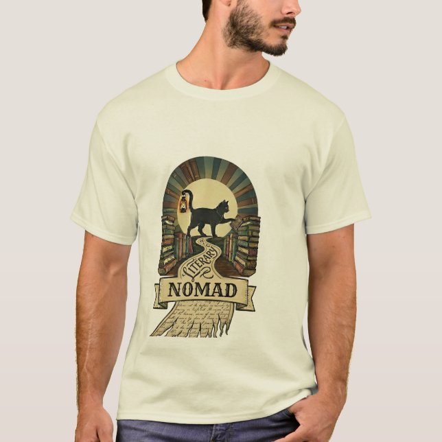 LITTERÄR NOMAD - ROLIG SVART KATT T SHIRT (Framsida)
