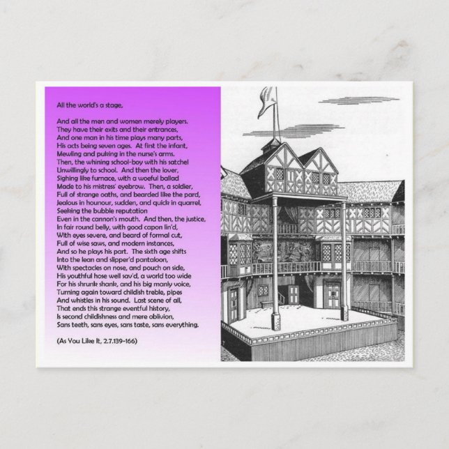 Litteratur, Shakespeare, hela världen är ett stadi Vykort (Framsida)