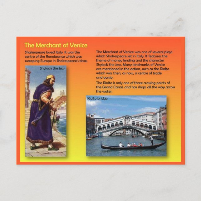 Litteratur Shakespeare, köpman av Venedig Vykort (Framsida)