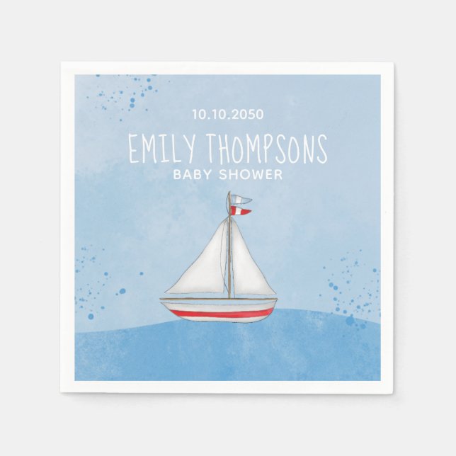 Litteraturaktig vattenfärgsvit Nautical Frakt Whim Pappersservett (Framsidan)