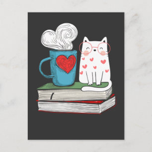Litteraturläsning av katt och kaffe Bok Älskare Vykort