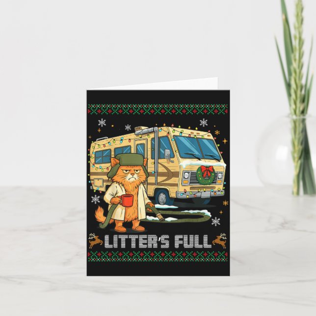 Litter's Full Funny Silly Cat Holding Coffee Meme  Kort (Framsida)