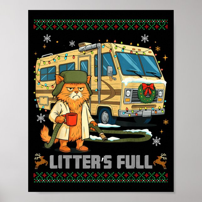Litter's Full Funny Silly Cat Holding Coffee Meme  Poster (Framsidan)