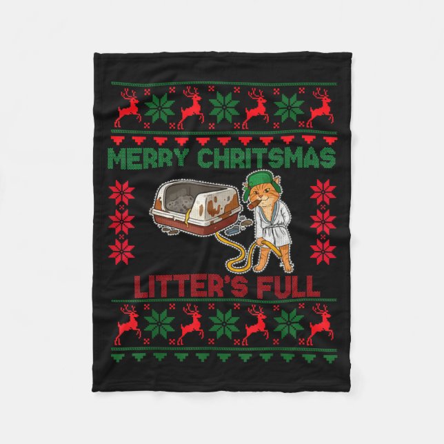 Litter's Full Merry Christmas Funny Cat Lover Ugly Fleecefilt (Framsidan)