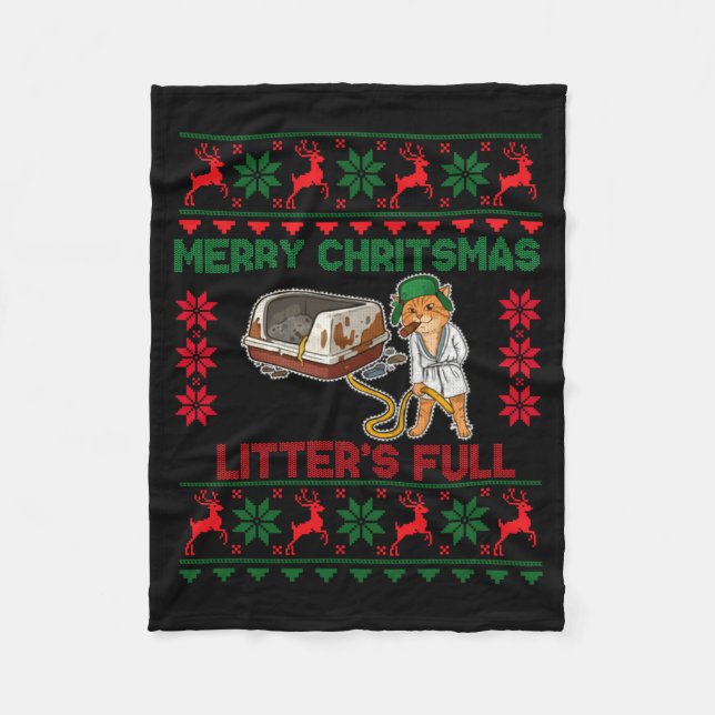 Litter's Full Merry Christmas Funny Cat Lover Ugly Fleecefilt (Framsidan)