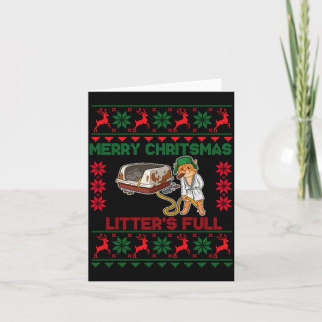 Litter's Full Merry Christmas Funny Cat Lover Ugly Kort (Framsida)