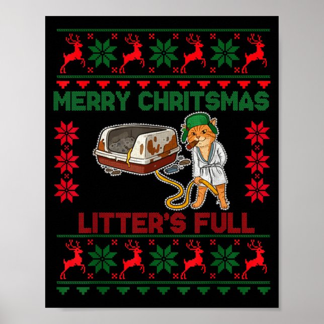 Litter's Full Merry Christmas Funny Cat Lover Ugly Poster (Framsidan)