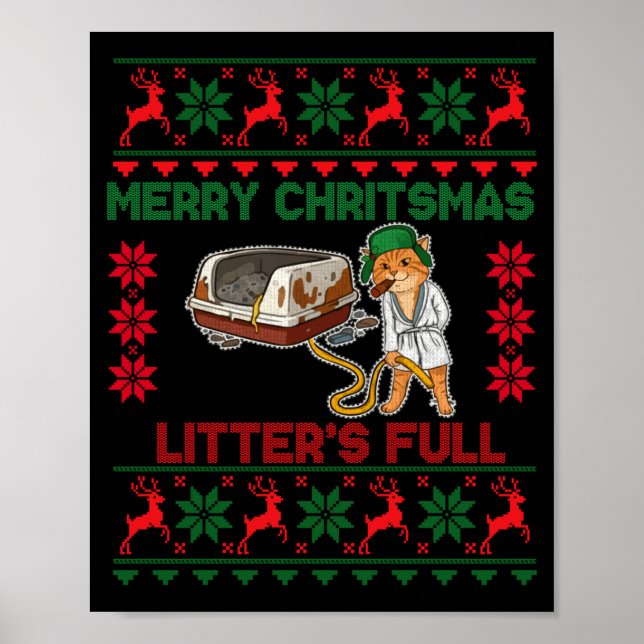 Litter's Full Merry Christmas Funny Cat Lover Ugly Poster (Framsidan)