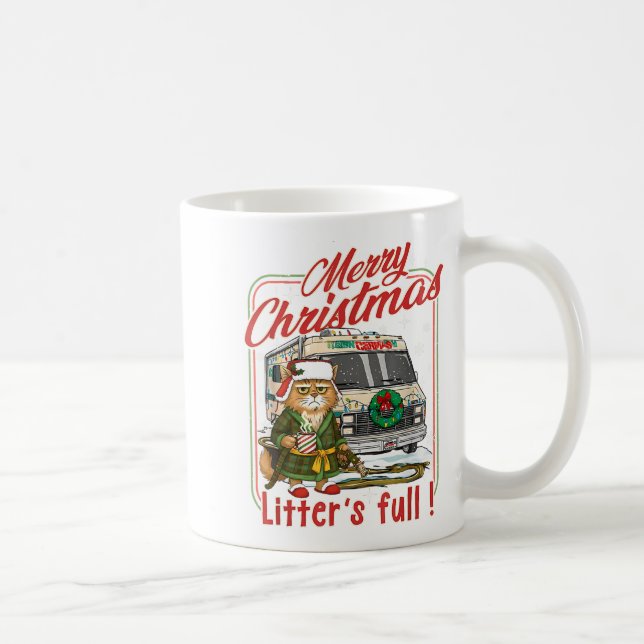 Litter's Full Merry Christmas Funny Cat Lovers Hol Kaffemugg (Höger)