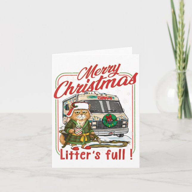 Litter's Full Merry Christmas Funny Cat Lovers Hol Kort (Framsida)