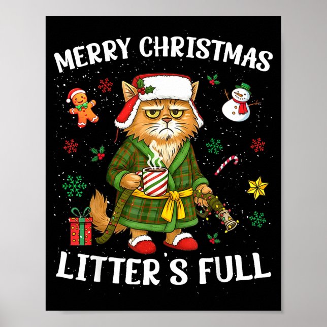 Litter's Full Merry Christmas Funny Cat Lovers Hol Poster (Framsidan)