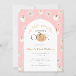 littl Fall Pumpkins Watercolor Girl 1st Birthday Inbjudningar