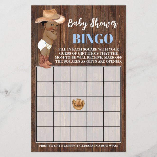 Little AA Cowboy Blue Baby Shower Bingo Game Card Flygblad (Framsidan)