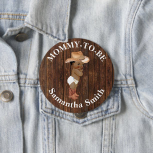Little AA Cowboy Western Baby Shower Mamma för att Knapp