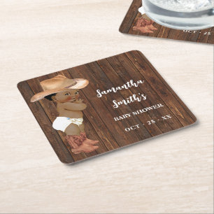 Little AA Cowboy Western Baby Shower Party Decor Underlägg Papper Kvadrat