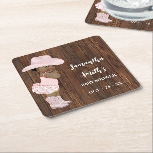 Little AA Cowgirl Western Baby Shower Party Decor Underlägg Papper Kvadrat