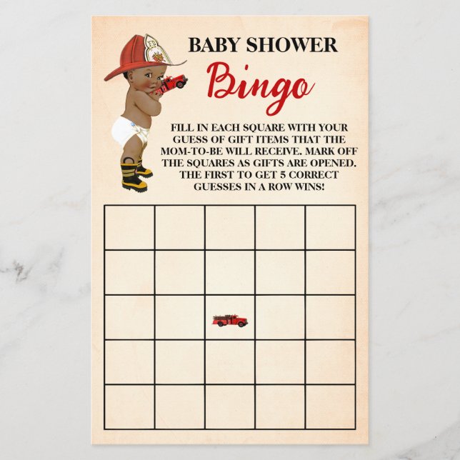 Little AA Firefighter Baby Shower Bingo Game Card Flygblad (Framsidan)