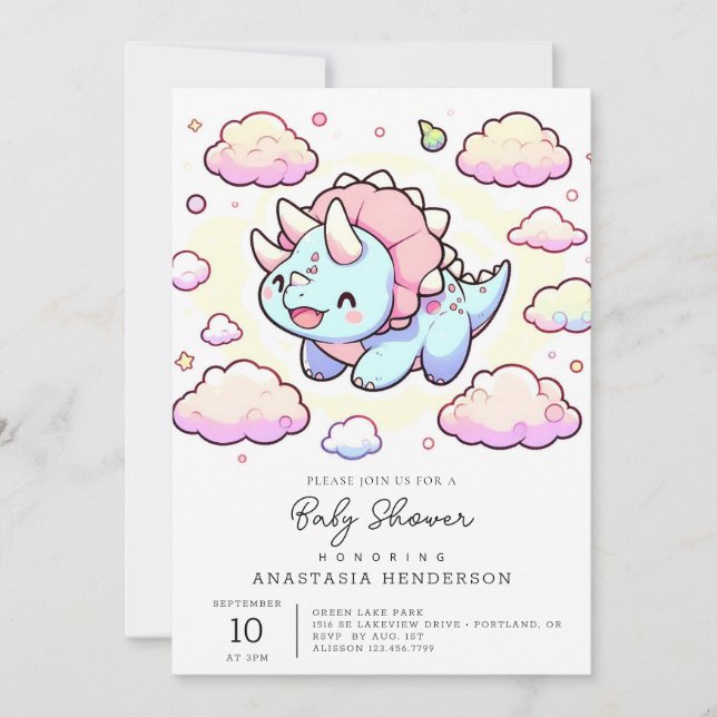 Little Adsible Dinosaur Baby Shower Inbjudningar (Framsida)