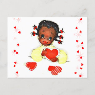 Little African American Girl Vintage Valentine Vykort