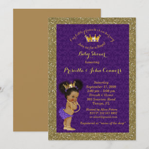 Little Afro Princess Baby Shower-inbjudan,lila Inbjudningar