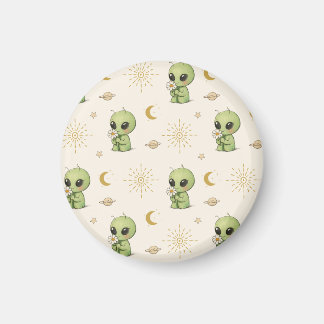 Little Alien Smells Flower for First Time Magnet