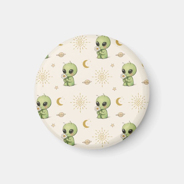 Little Alien Smells Flower for First Time Magnet (Framsidan)