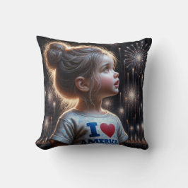 Little American Girl Watching Fireworks Kudde