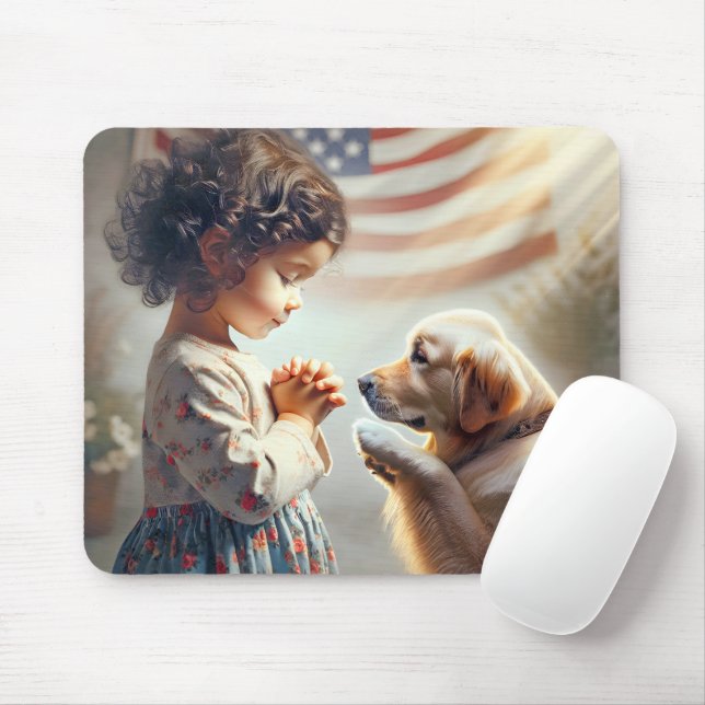 Little American Girl with Hund Praying Musmatta (Med mus)