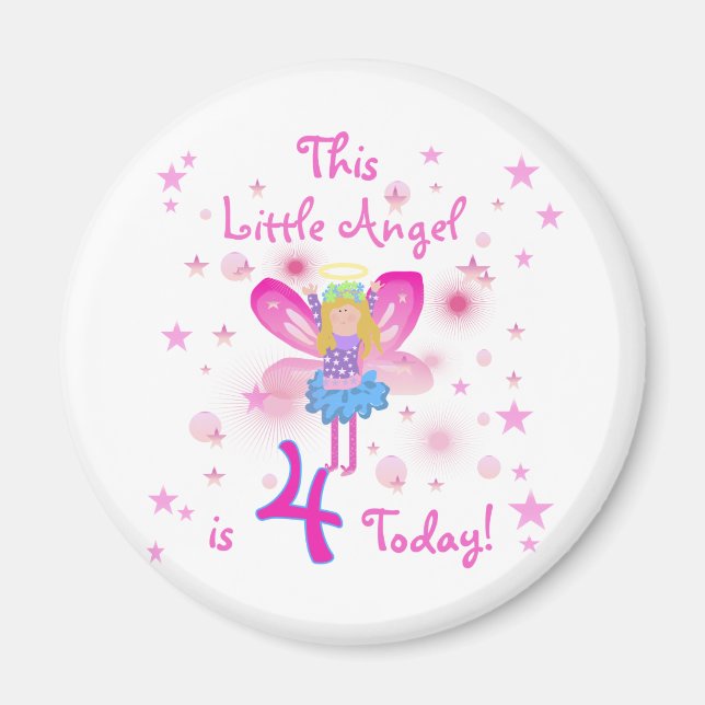 Little Angel 4e födelsedagen T-shirts och Gifts Magnet (Framsidan)