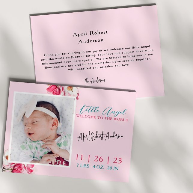Little Angel Baby Photo Birth Announcement Meddelande (Skapare uppladdad)