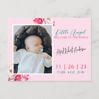 Little Angel Baby Photo Birth Announcement Meddelande Vykort