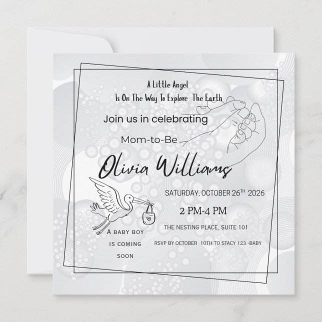 Little Angel Baby Shower Invitation | Elegant Cust Inbjudningar (Framsida)